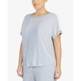 thumbnail image 1 of Dkny Women’s Plus Size Contrast-Trim Pajama Tops, Silver, 1X, 1 of 2