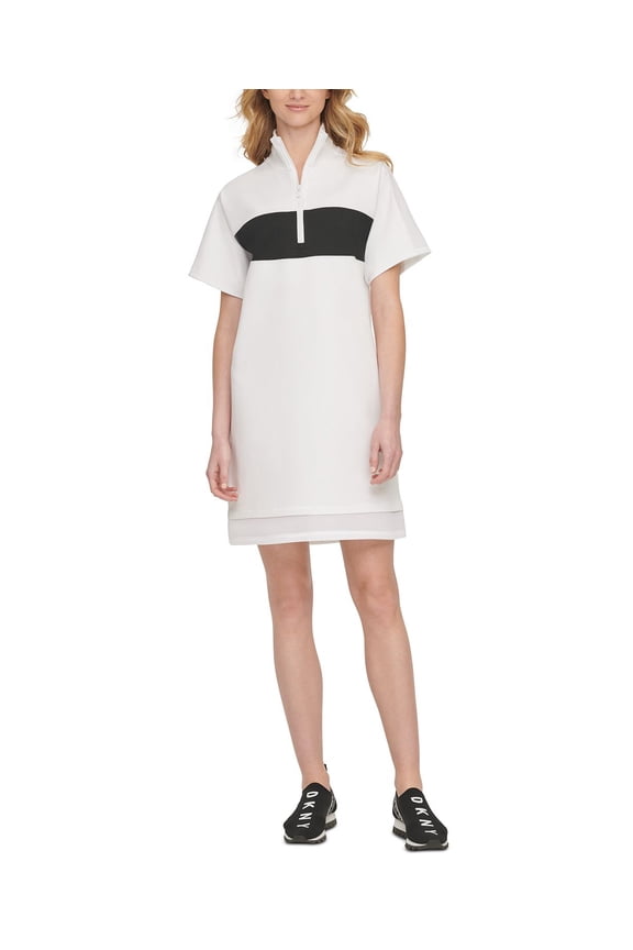 Womens Sport Colorblocked Half-zip Sheer-hem Dress Size M