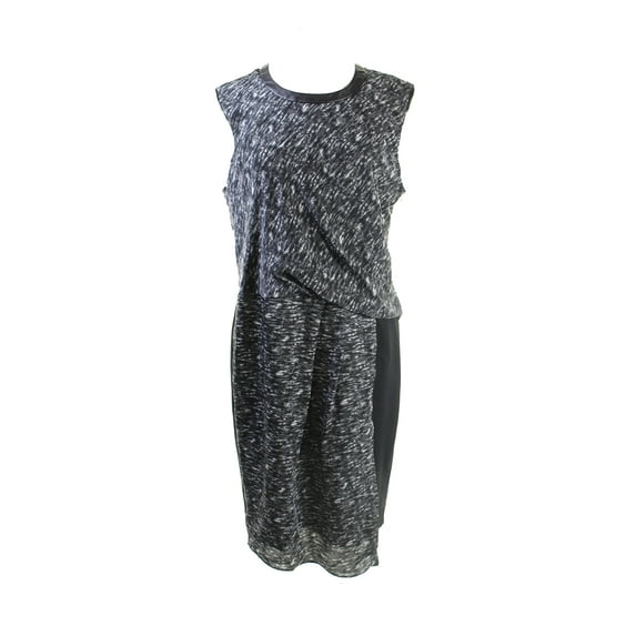 Dknyc Black Pleather-Trim Printed Faux Wrap Dress Regular