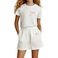 thumbnail image 1 of Dlasu Big Girl's Shorts Set Bow Print Short Sleeve T-Shirt and Elastic High Waist Shorts Outfits,2-Piece, 1 of 4