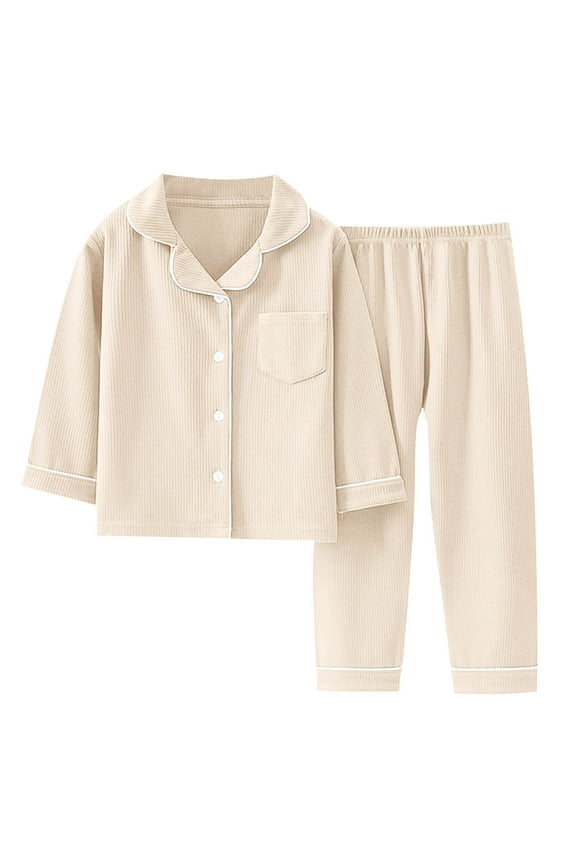 Pajama Sets for Toddler Boys Flannel Solid Long Sleeve Button Down Top Pants Winter Home Wear Suits,2-Piece