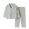 thumbnail image 1 of Dlasu Pajamas Set for Boys Button Down Collared Long Sleeve Shirt and Pants Homewear Sets Solid Top with Pocket Loungewear, 1 of 3
