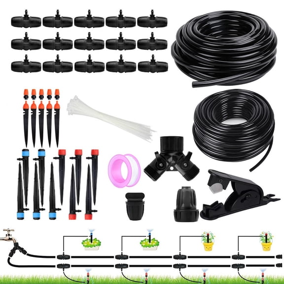 Dleadar 98.43FT Drip Irrigation Kits Automatic Drip Irrigation System with Tubing Hose Home Decor