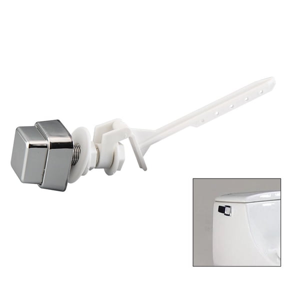 Dleadar Side Mount Toilet Flush Kit Push Button Handle Replacement for Water Tank Silver White Plastic Easy Install Compatible with Most Toilets