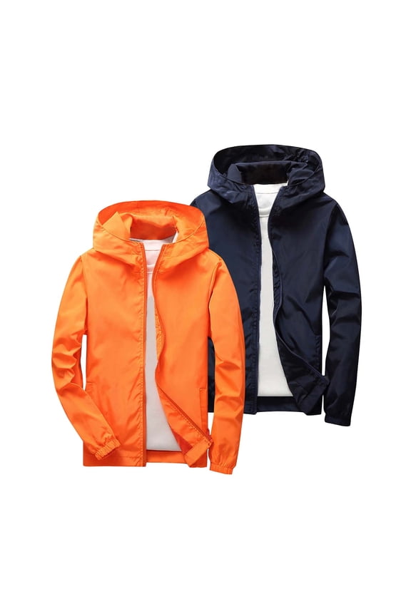 2 Pack Boys Girls Hooded Windbreaker Jacket Lightweight Kids Full Zip Hiking Running Jackets with Pocket