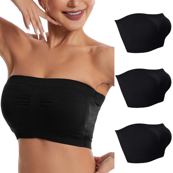 Dlentnea 3 Pack Womens Bandeau Bras Padded Strapless Full Coverage Bralette Bra Seamless Stretchy Crop Top