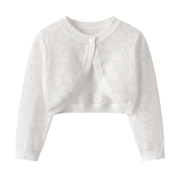 Dlentnea Girls Cardigan Sweater Kids Knit Cover up Button Cropped Tops Hollow out Long Sleeve Cardigans