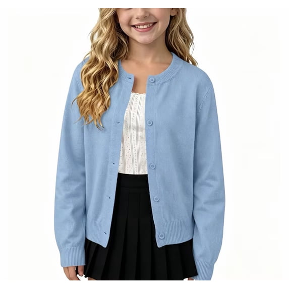 Dlentnea Girls Cardigan Sweaters Button down Long Sleeve Knit Casual School Uniform Lightweight Cardigans