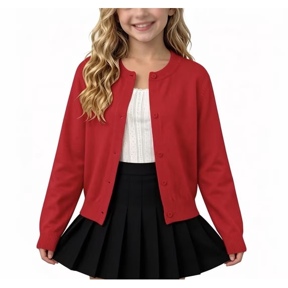 Dlentnea Girls Cardigan Sweaters Button down Long Sleeve Knit Casual School Uniform Lightweight Cardigans