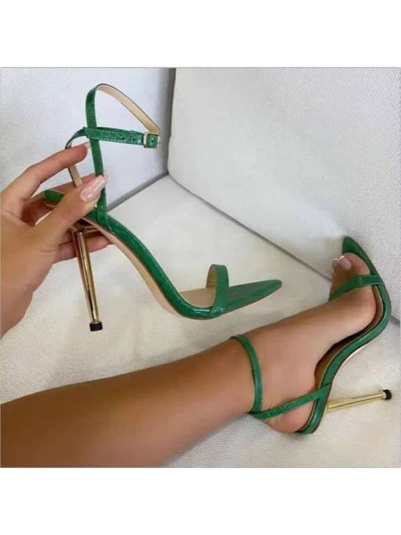 Women’s Crystal Stilettos Heeled Sandals, Point Open Toe Strappy Sexy High Heels Ankle Strap Buckle Heels for Party Wedding Dress Daily Wear Shoes