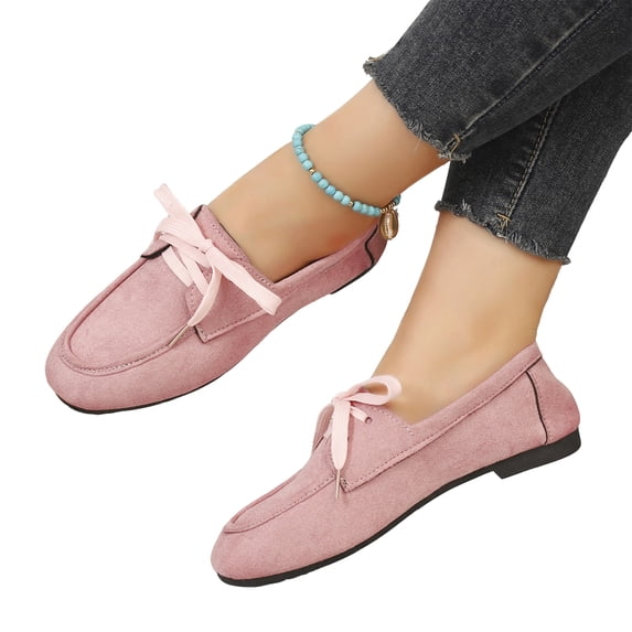 Dlongli Women's Faux Suede Loafers Comfortable Closed Toe Lightweight Walking Slip on Bow Dress Shoes