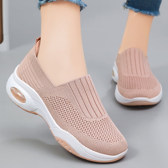 Dlongli Women's Slip-On Orthopedic Sneakers - Breathable Mesh Knitted Walking Shoes with Wide Width, Arch Support & Non-Slip Sole - Lightweight Low-Top Design for All-Day Comfort