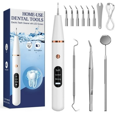 Plaque Remover for Adult ,Dlopede Ultrasonic Tooth Cleaner with LED Light, 3 Modes - Dental Calculus Remover Teeth Cleaning Kit (4 Tools, 6 Heads)