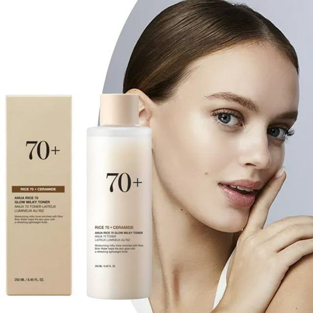 Dlrvadru Anua Rice 70 Glow Milky Toner, for Glass Skin, Rice Water, Niacinamide, Ceramides, Panthenol, Fragrance-Free, Non comedogenic, Fungal Acne Safe, Korean Skin Care, 250ml/8.45fl.oz.