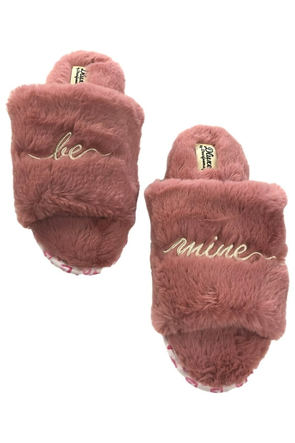 Dearfoams Womens Plush Pink Be Mine Open Toe Slippers Shoes Large (9-10)