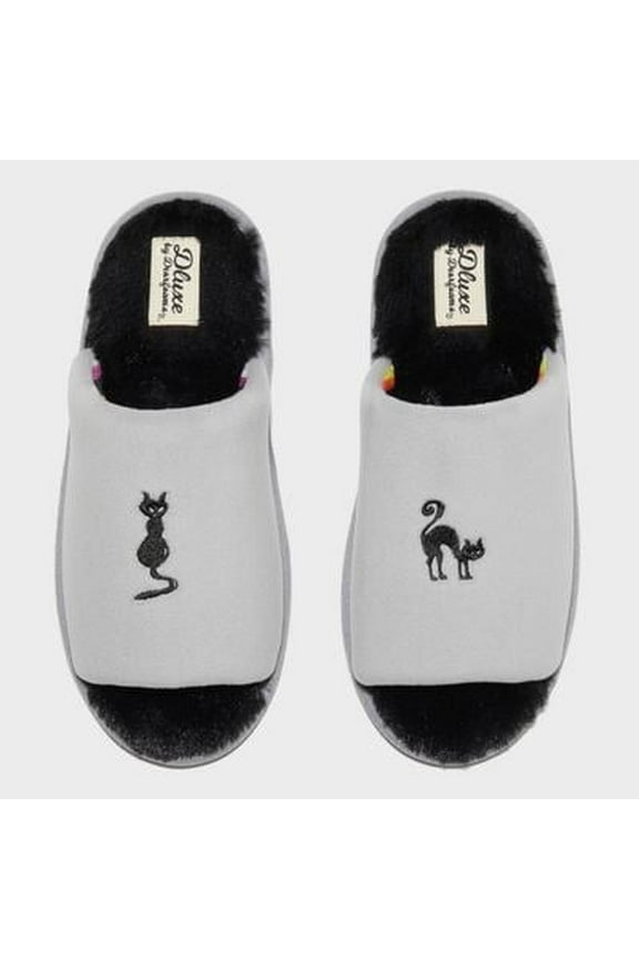 Dluxe by Dearfoams Slippers Memory Foam Slide, Gray,xl