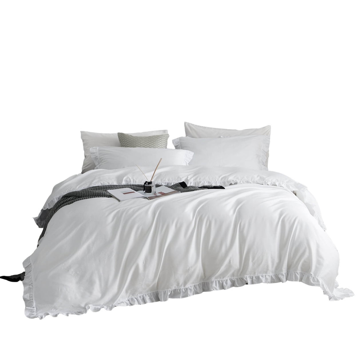 White Cotton King/California King Ruffled Bedding Set