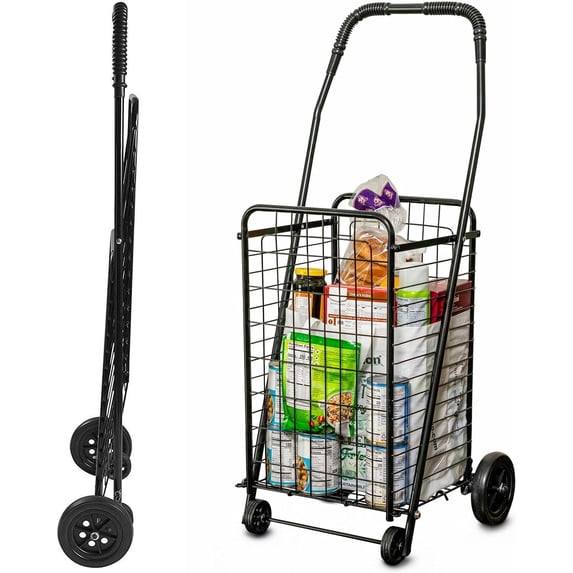 DMI Folding Utility Cart with Wheels, 90 lb Capacity, Lightweight Rolling Shopping and Laundry Cart with Carrying Case
