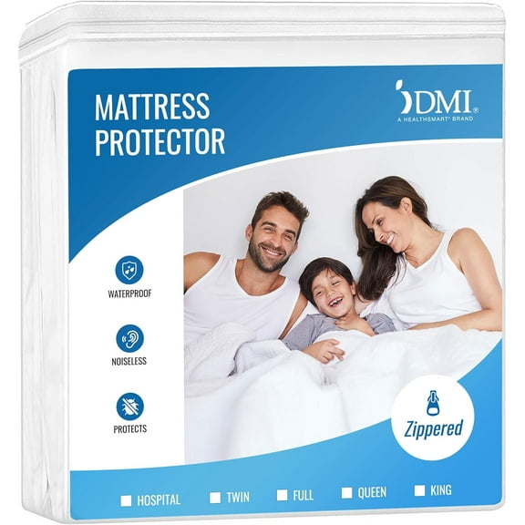 DMI Waterproof Mattress Protector and Mattress Cover, Quiet, Zippered Fit for Bedwetting and Incontinence, Queen Size, White