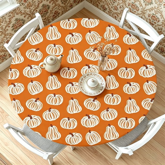 Dmlomu Thanksgiving Round Table Cloth, 47in Waterproof Table Cover, Wipeable No-Wash Fall Decorations for Home Dining Table Decor Holiday Party