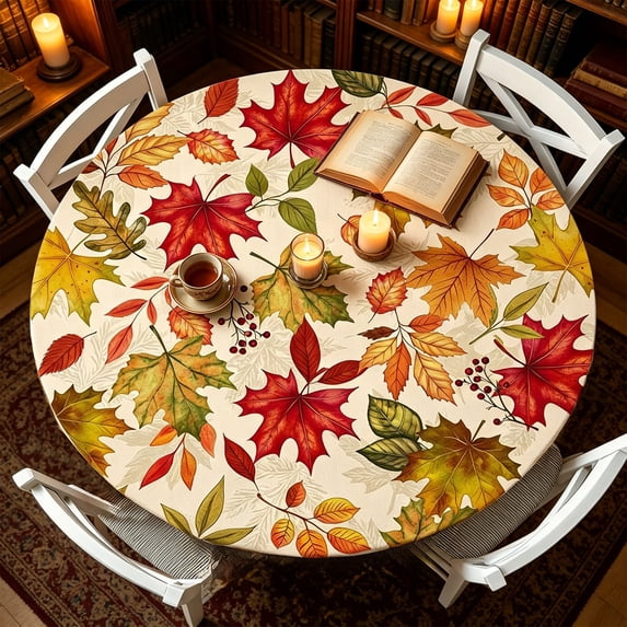 Dmlomu Thanksgiving Round Table Cloth, 47in Waterproof Table Cover, Wipeable No-Wash Fall Decorations for Home Dining Table Decor Holiday Party