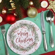 Dmlowu 10pcs Christmas Plates - Round Disposable Paper Plates for Christmas Decorations, Lightweight Christmas Paper Plates for Holiday Wedding Party Supplies Decor, 7" Christmas Party Plates