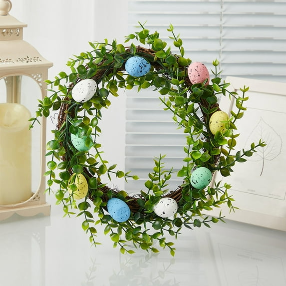 Dmlowu 13 Inch Easter Wreath, Easter Wreaths for Front Door, Artificial Flower Eggs Wreath for Front Door Summer Farmhouse Holiday Wall Home Window Easter Decor