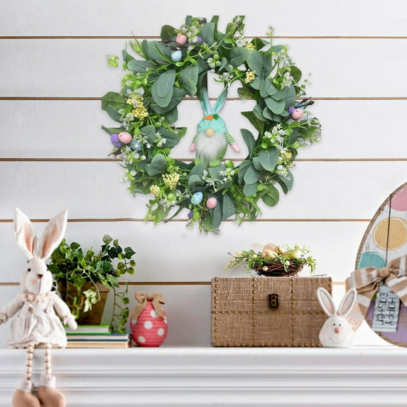 Dmlowu 16 Inch Easter Wreath, Easter Wreaths for Front Door, Artificial Flower Eggs Wreath for Front Door Summer Farmhouse Holiday Wall Home Window Easter Decor