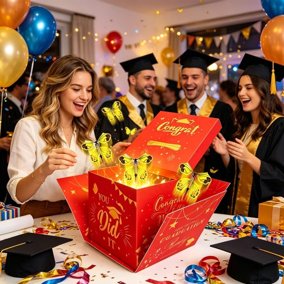 Dmlowu 2026 Graduation Explosion Gift Box, Flying Butterflies Surprise Gift Boxes with Lids for Graduation Decor Party Favors, Graduation Gifts for Women Men