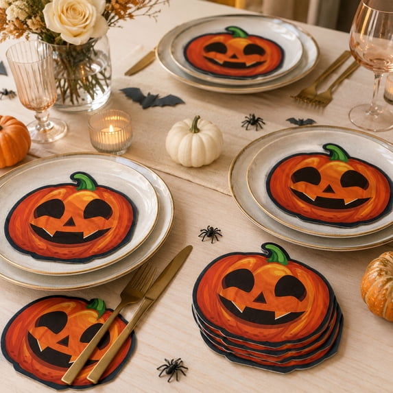 Dmlowu 20Pcs Paper Towels, Halloween Pumpkin Witch Hat Shaped Napkins, Thick Absorbent, Spooky Fun Halloween Decor Indoor Party Supplies