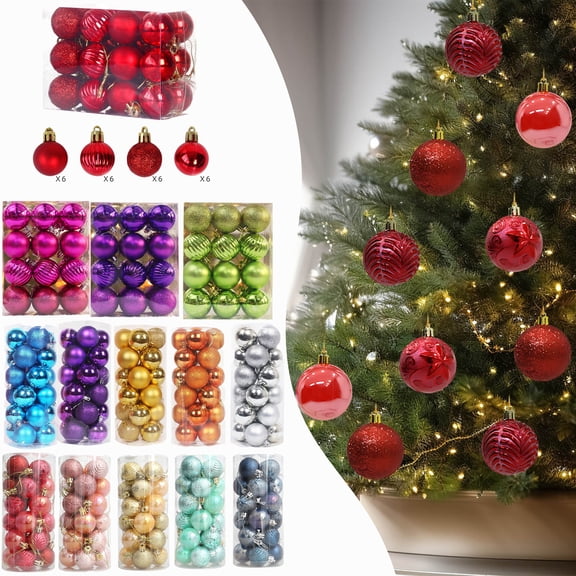 Dmlowu 24pcs Christmas Ball Ornaments - Shatterproof Christmas Ornaments for Xmas Tree, Hanging Christmas Ornaments Set for Holiday Party Christmas Tree Decorations, 1.57"/4cm