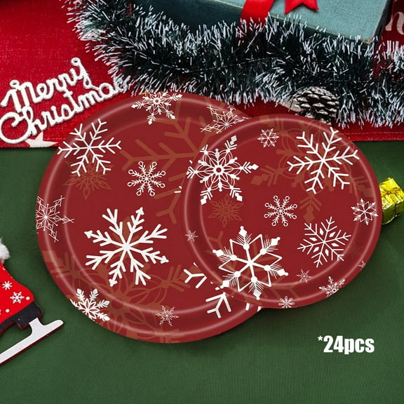 Dmlowu 24pcs Christmas Paper Plates, 9" Lightweight Christmas Paper Plates for Xmas Holiday Wedding Party Supplies Decor, 10pcs Christmas Decorations Party Plates