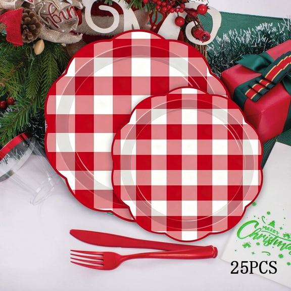 Dmlowu 25pcs Christmas Decorations Paper Plates - 7" Portable Christmas Plates, Disposable Christmas Party Plates for Holiday Wedding Party Supplies Decor, Pink