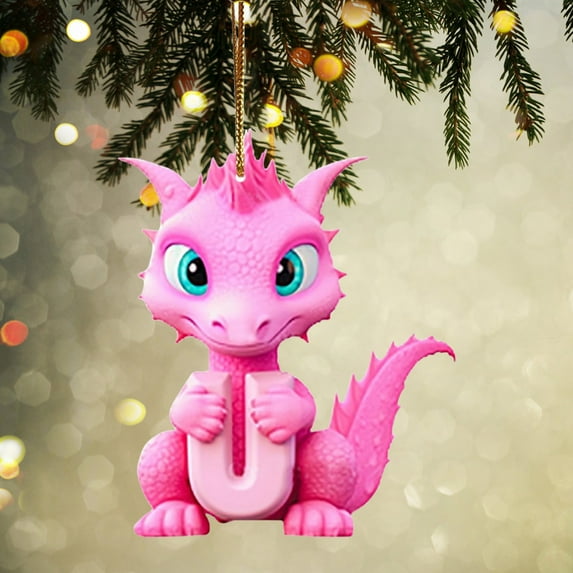 Dmlowu 26 Letter Christmas Tree Ornaments - Christmas Dragon Ornaments for Xmas Tree, Lightweight Sturdy Christmas Decorations Pendant for Holiday Party, DIY Hanging Decor Dragon, Pink