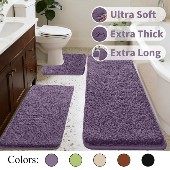 Dmlowu 3 Piece Bathroom Rugs Set, Extra Thick Plush Bath Mat Non Slip, Soft Absorbent Washable Rugs for Bathroom Laundry Room Floor, 15.7" x 47.2"