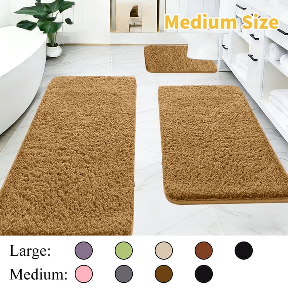 Dmlowu 3 Piece Bathroom Rugs Set, Extra Thick Plush Bath Mat Non Slip, Soft Absorbent Washable Rugs for Bathroom Laundry Room Floor, 15.7" x 31.4"