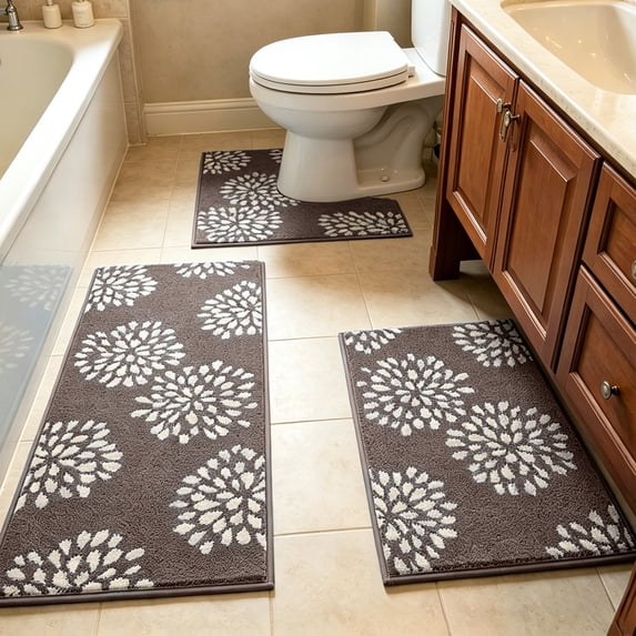 Dmlowu 3 Piece Bathroom Rugs Set, Thick Plush Bath Mat Non-Slip, Soft Absorbent Washable Rugs for Bathroom Laundry Room Floor, 15.7" x 31.4"