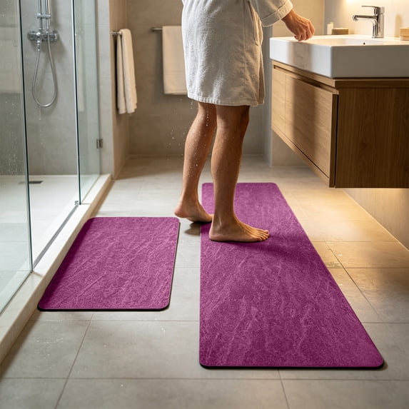 Dmlowu 47in Mixed Color Diatomite Bathroom Rugs Set 2-Piece Non Slide Rubber Backing Quick Dry Super Absorbent Stones Shower Mat for Bathroom Floor