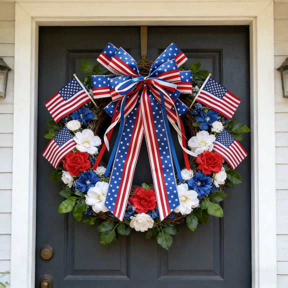 Dmlowu 4th of July Wreaths for Front Door, Red White Blue Artificial Flower Wreath, Patriotic Decorations for Window Porch Entrance, Memorial Day Decorations