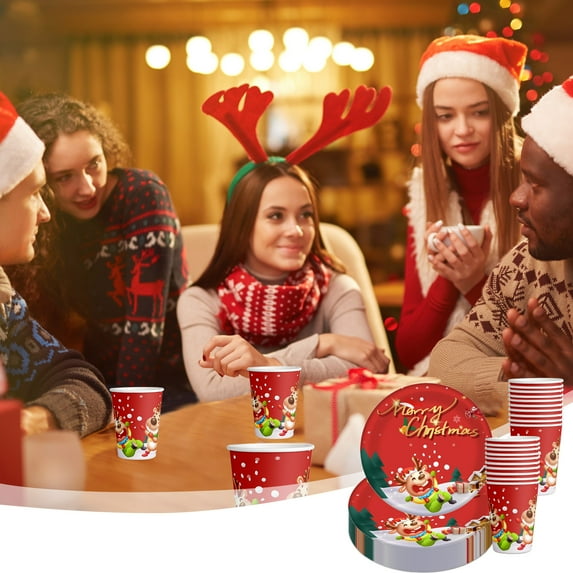 Dmlowu 50pcs Christmas Paper Plates and Napkins Set - Christmas Decorations Paper Cups, Disposable Christmas Party Plates and Cups and Napkins Sets for Holiday Party Decor