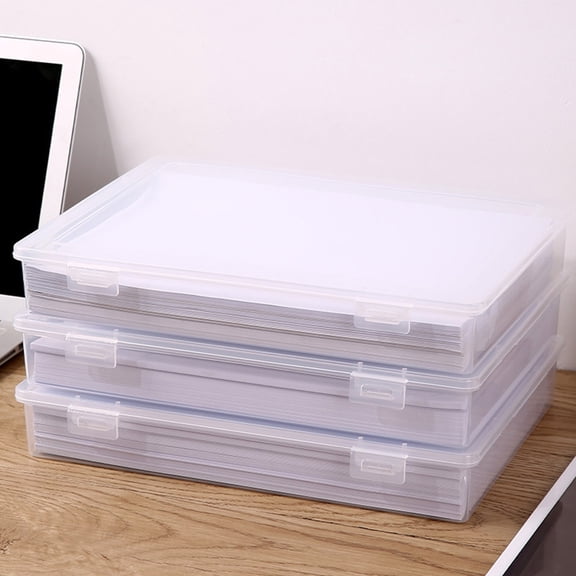 Dmlowu A4 Transparent File Box, Dustproof Document Organizer with Plastic Lids, Stackable Document Storage Box with Snap Closure for Important Papers Office Supplies