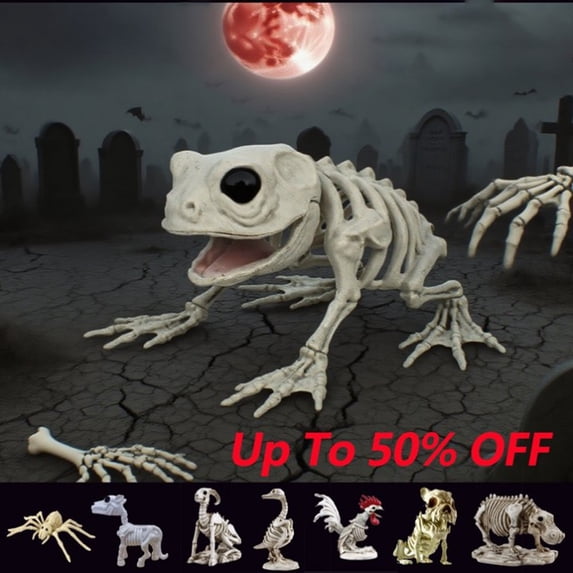 Dmlowu Animal Skeletons Halloween Decorations, 3x5" Plastic Halloween Skeleton for Home Decor, Spooky Crocodile Skull Skeleton for Halloween Decorations Outdoor & Infoor, White