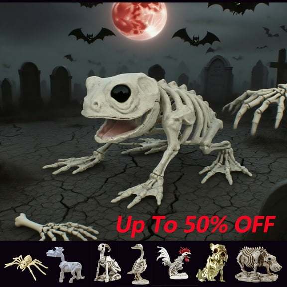 Dmlowu Animal Skeletons Halloween Decorations, 3x5" Plastic Halloween Skeleton for Home Decor, Spooky Crocodile Skull Skeleton for Halloween Decorations Outdoor & Infoor, White