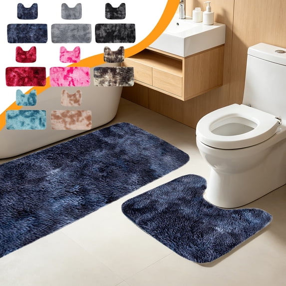 Dmlowu Bathroom Rugs Set of 2, Non-Slip Velvet Fleece Bath Rugs with Absorbent Soft Microfiber, Machine Washable Bath Mat for Bathroom Floor Tub Shower