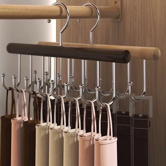 Dmlowu Belt Hanger for Closet, 8 Hooks Wooden Hangers with Sturdy Menatl Hooks, Clothes Hangers for Ties Scarves Vests Accessories