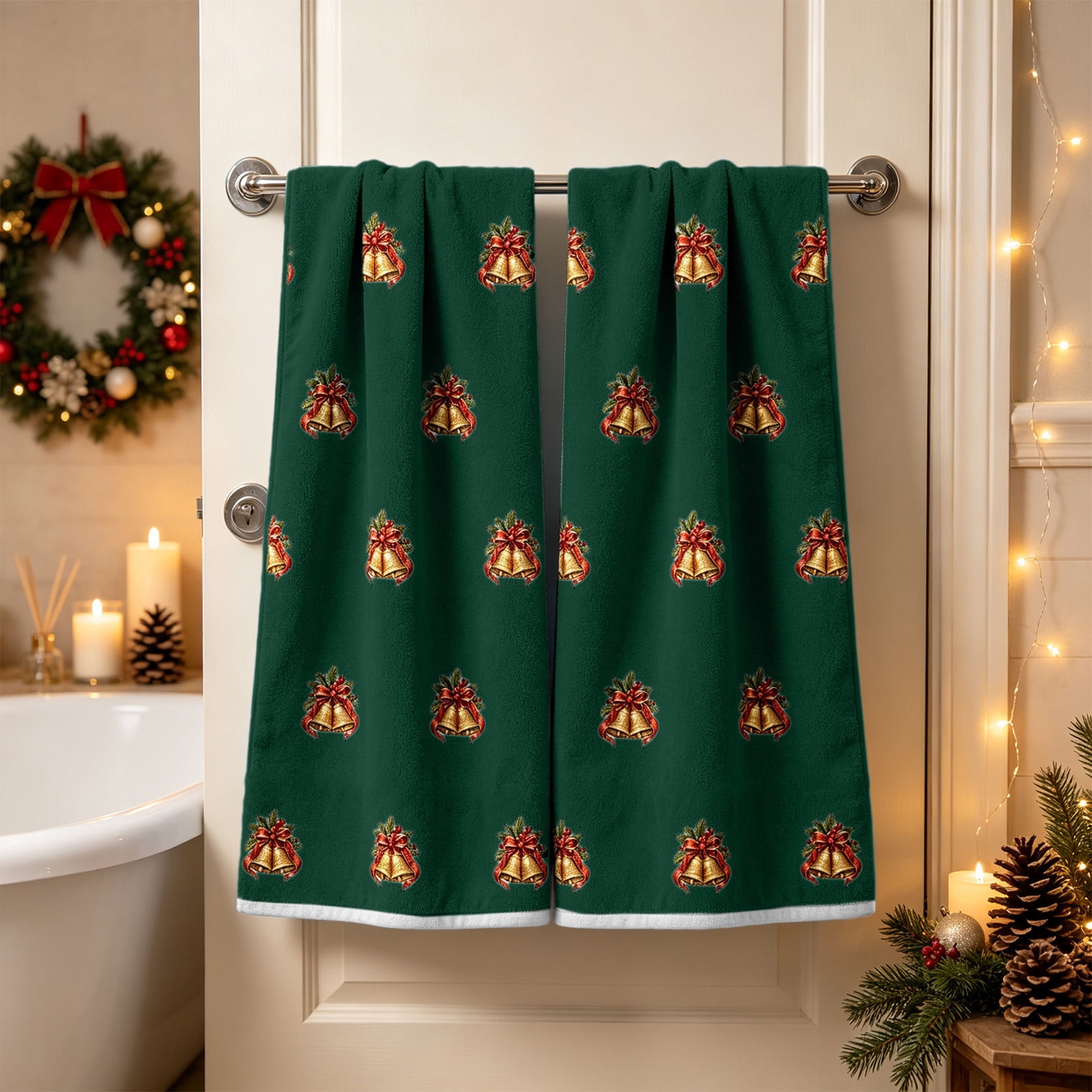 Dmlowu Christmas Bath Towels Set of 2, Soft Absorbent Quick Dry Hand ...