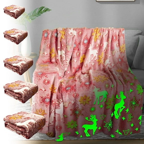 Dmlowu Christmas Blanket - Luminous Flannel Christmas Throw Blanket for Couch, Comfortable Fluffier Cooling Blanket for Holiday Party Christmas Decorations, 50x60 inch