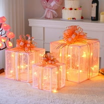 Dmlowu Christmas Decorations Led Gift Box - Christmas Lights Gift Boxes Set of 3, Light Up Gift Boxes with Lids for Presents Holiday Party Christmas Tree Decorations