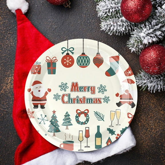 Dmlowu Christmas Decorations Paper Plates - 9" Fashion Christmas Party Plates, 10pcs Disposable Christmas Paper Plates for Xmas Holiday Wedding Party Supplies Decor