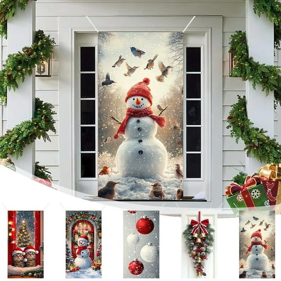 Dmlowu Christmas Door Cover - 2025 Exquisite Christmas Door Decorations, 35x71 inch Merry Christmas Front Door Decorations for Holiday Party Christmas Decorations Indoor & Outdoor